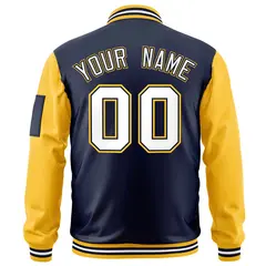 Navy Gold-White Raglan Sleeves Full-Zip Letterman Bomber Jacket 4