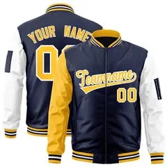 Navy Gold-White Raglan Sleeves Letterman Bomber Jacket 1