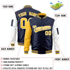 Navy Gold-White Raglan Sleeves Letterman Bomber Jacket 2