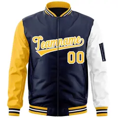 Navy Gold-White Raglan Sleeves Letterman Bomber Jacket 3