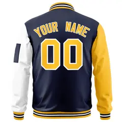 Navy Gold-White Raglan Sleeves Letterman Bomber Jacket 4