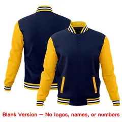 Navy Gold White Raglan Sleeves Letterman Cotton Jacket 6