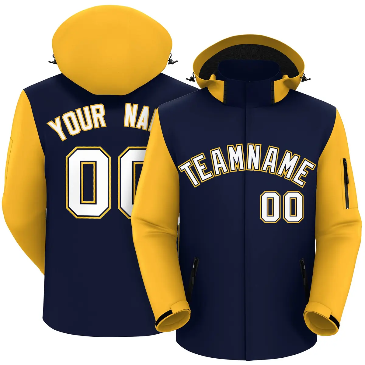 Navy Gold-White Raglan Sleeves Waterproof Jacket