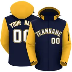 Navy Gold-White Raglan Sleeves Waterproof Jacket