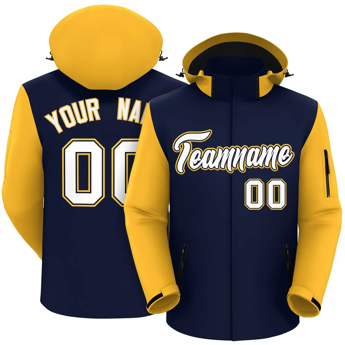 Navy Gold-White Raglan Sleeves Waterproof Jacket