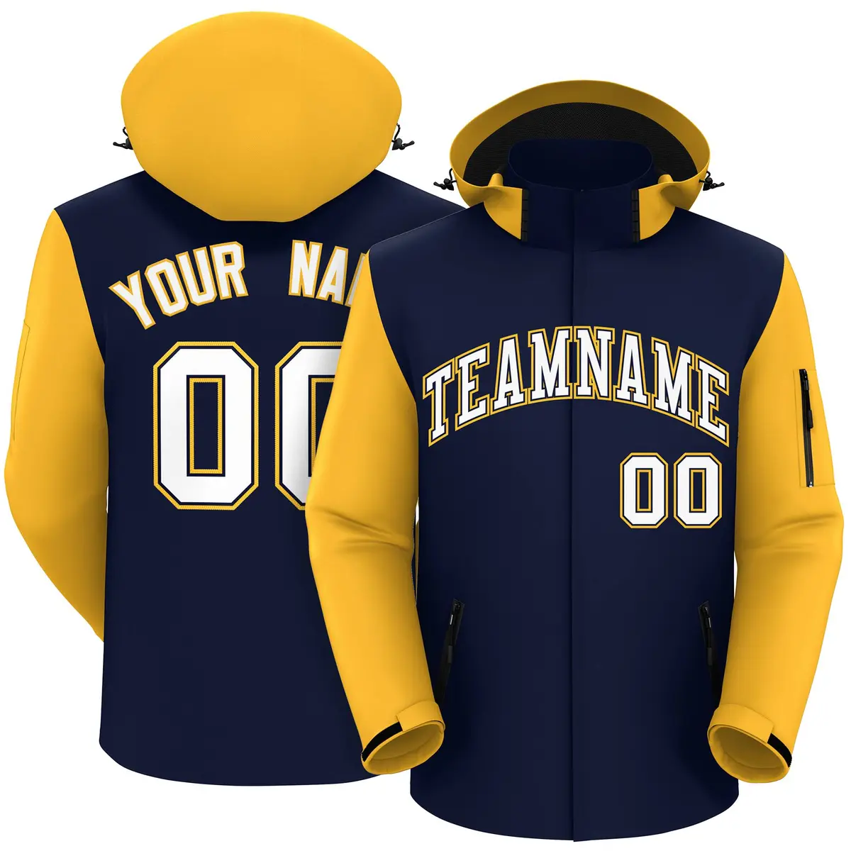 Navy Gold-White Raglan Sleeves Waterproof Jacket