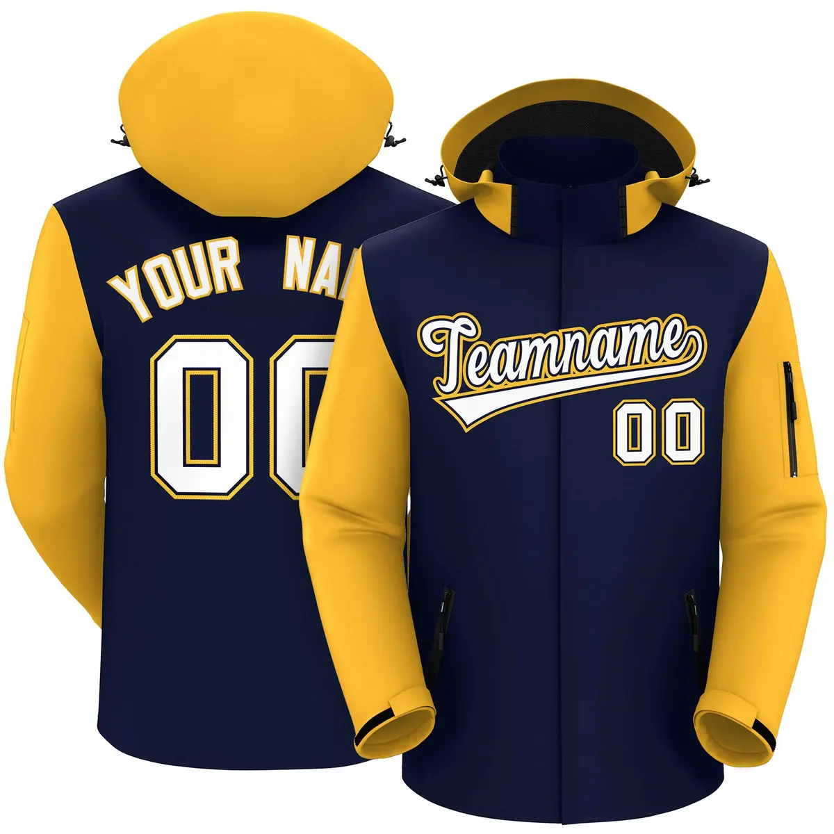 Navy Gold-White Raglan Sleeves Waterproof Jacket