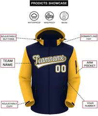 Navy Gold-White Raglan Sleeves Waterproof Jacket 2