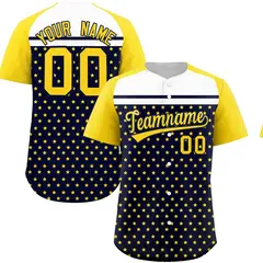 Navy Gold-White Raglan Star Print Baseball Jersey