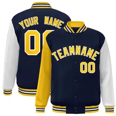 Navy Gold White Raglan Varsity Full-Snap Letterman Jacket