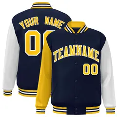 Navy Gold White Raglan Varsity Full-Snap Letterman Jacket