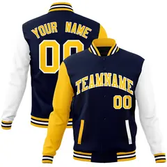 Navy Gold White Raglan Varsity Full-Snap Letterman Jacket 1
