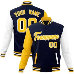Navy Gold White Raglan Varsity Full-Snap Letterman Jacket 1