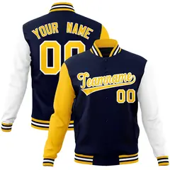 Navy Gold White Raglan Varsity Full-Snap Letterman Jacket 1