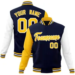 Navy Gold White Raglan Varsity Full-Snap Letterman Jacket 1
