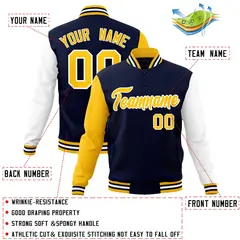 Navy Gold White Raglan Varsity Full-Snap Letterman Jacket 4