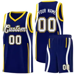 Navy Gold-White Ribbon Pattern Basketball Kits