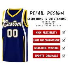 Navy Gold-White Ribbon Pattern Basketball Kits 2