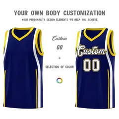 Navy Gold-White Ribbon Pattern Basketball Kits 3