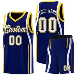 Navy Gold-White Ribbon Pattern Basketball Kits 1