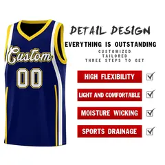 Navy Gold-White Ribbon Pattern Basketball Kits 2