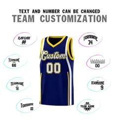 Navy Gold-White Ribbon Pattern Basketball Kits 4