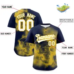Navy Gold White Skeleton Graffiti Quick Dry Baseball Jersey 2