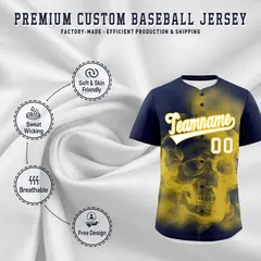 Navy Gold White Skeleton Graffiti Quick Dry Baseball Jersey 4