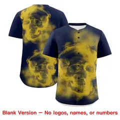 Navy Gold White Skeleton Graffiti Quick Dry Baseball Jersey 8