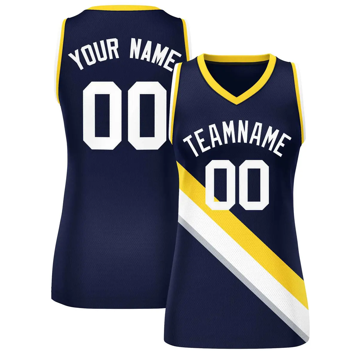 Navy Gold-White Slash Mesh Basketball Jersey For Women