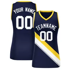 Navy Gold-White Slash Mesh Basketball Jersey For Women 1