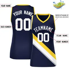 Navy Gold-White Slash Mesh Basketball Jersey For Women 2