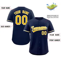 Navy Gold-White Solid Authentic Classic Baseball Jersey 2