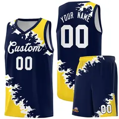 Navy Gold-White Sparkle Pattern Basketball Kits