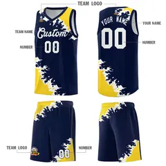 Navy Gold-White Sparkle Pattern Basketball Kits 5