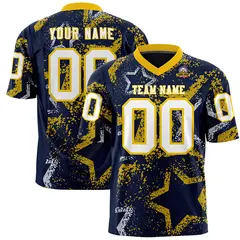Navy Gold-White Star Graffiti Pattern Football Jersey