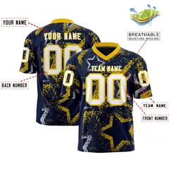 Navy Gold-White Star Graffiti Pattern Football Jersey 2