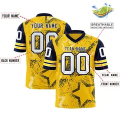 Navy Gold White Star Pattern Authentic Football Jersey 2