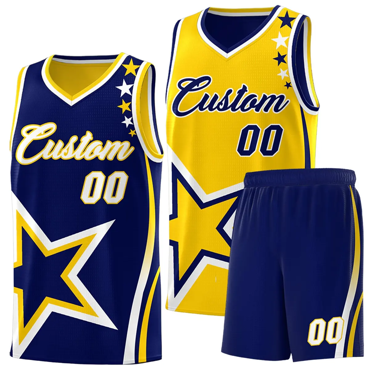 Navy Gold White Star Series Reversible Basketball Jersey
