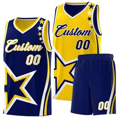 Navy Gold White Star Series Reversible Basketball Jersey