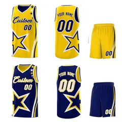 Navy Gold White Star Series Reversible Basketball Jersey 2