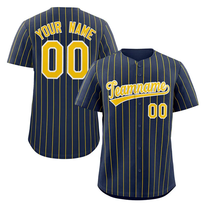 Navy Gold-White Stripe Authentic Fashion Baseball Jersey