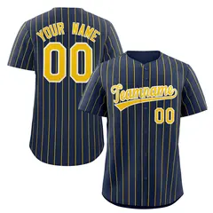 Navy Gold-White Stripe Authentic Fashion Baseball Jersey