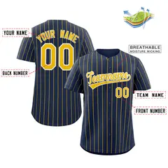 Navy Gold-White Stripe Authentic Fashion Baseball Jersey 2
