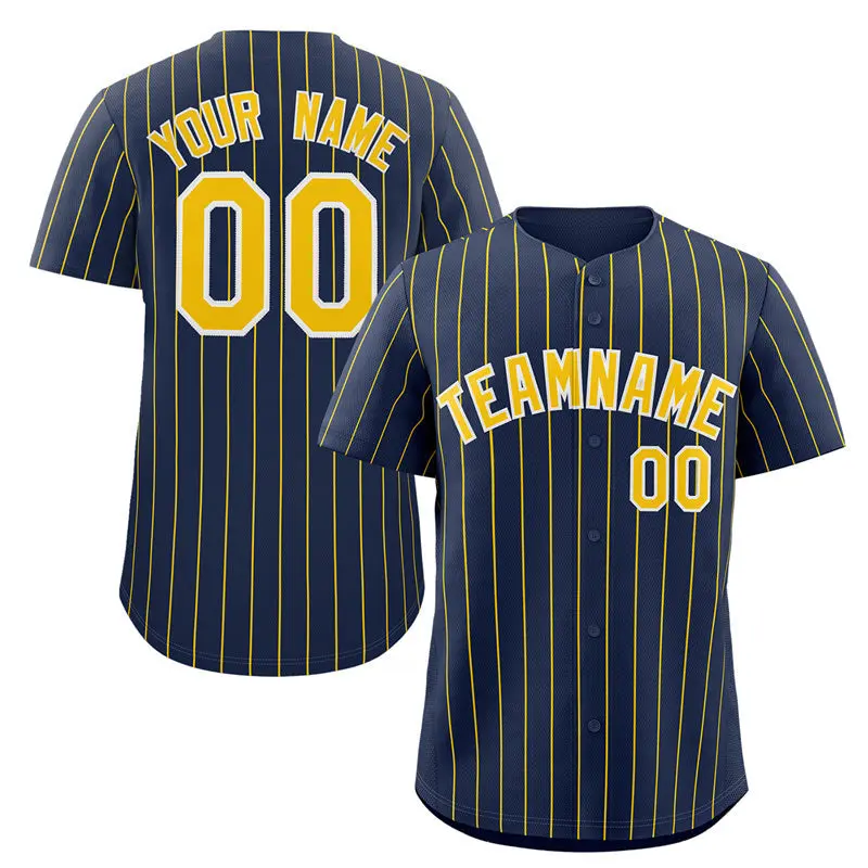 Navy Gold-White Stripe Authentic Fashion Baseball Jersey