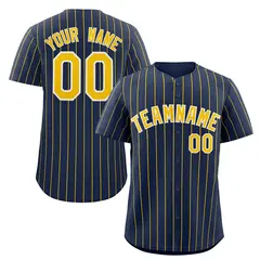 Navy Gold-White Stripe Authentic Fashion Baseball Jersey
