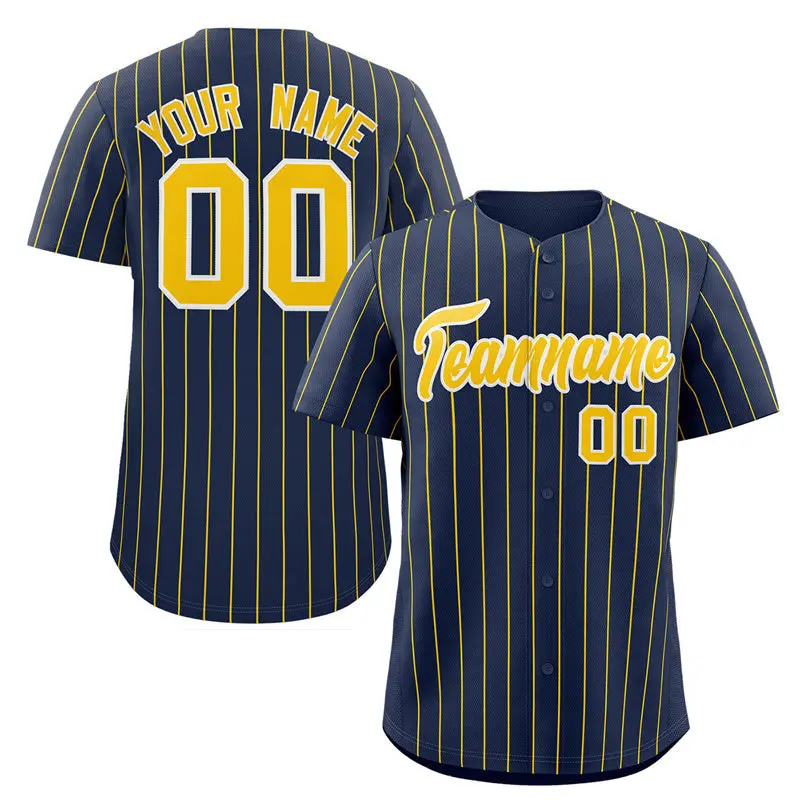 Navy Gold-White Stripe Authentic Fashion Baseball Jersey