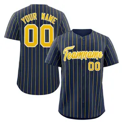 Navy Gold-White Stripe Authentic Fashion Baseball Jersey
