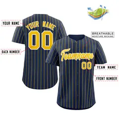 Navy Gold-White Stripe Authentic Fashion Baseball Jersey 2