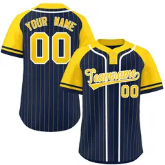 Navy Gold-White Stripe Raglan Two-Button Softball Jersey 1